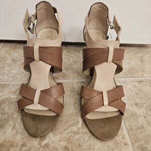 Franco Sarto Tan and Brown Strappy Sandals